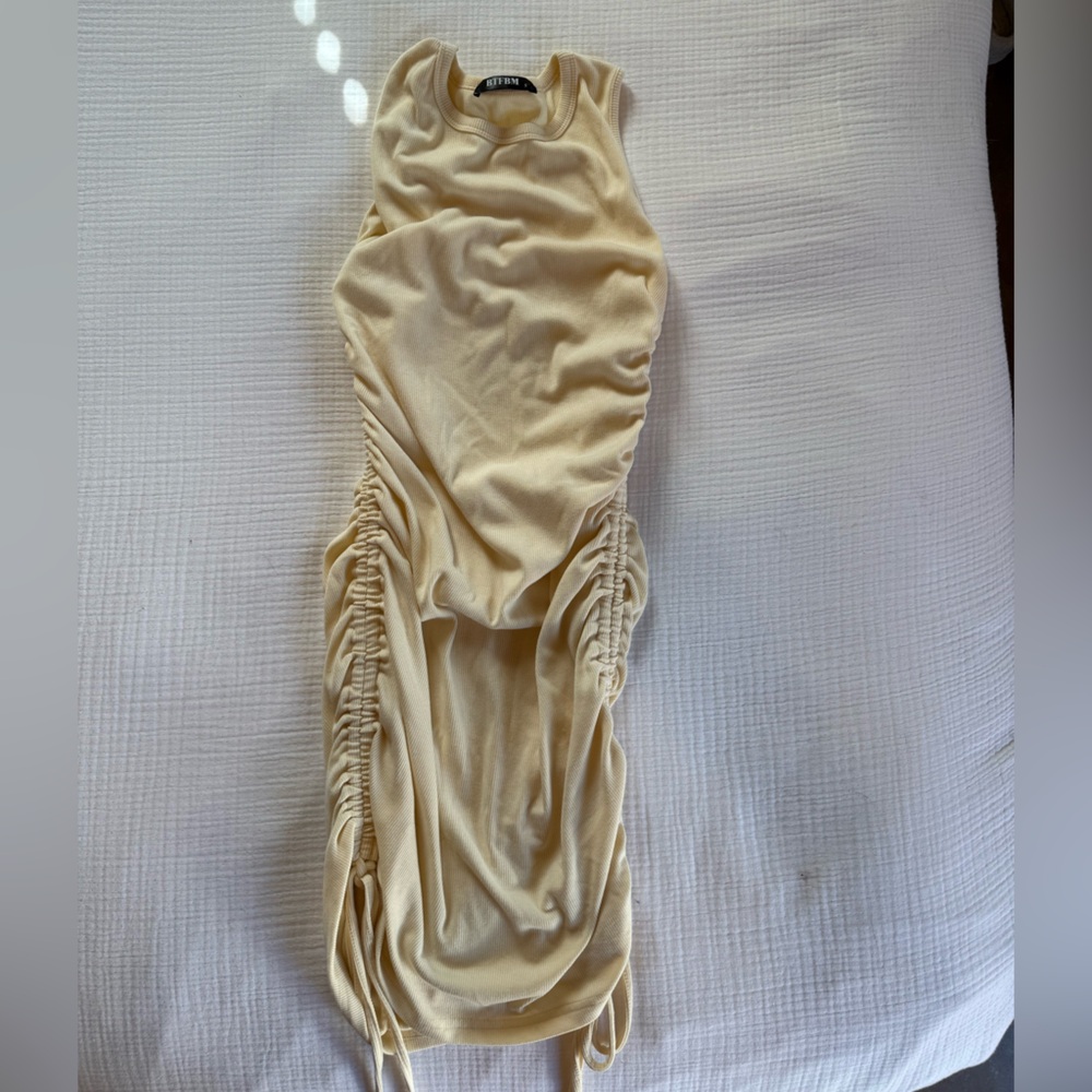 Beige Ruched Tank Dress